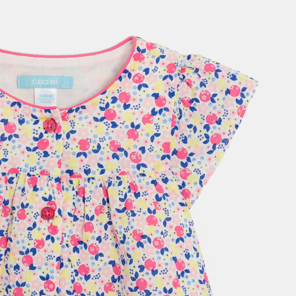 فستان قطني فاخر برسوم الزهور باللون الوردي للفتيات الصغيرات